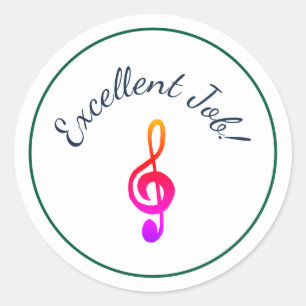 Music Class Colourful Treble Clef Reward  Classic Round Sticker