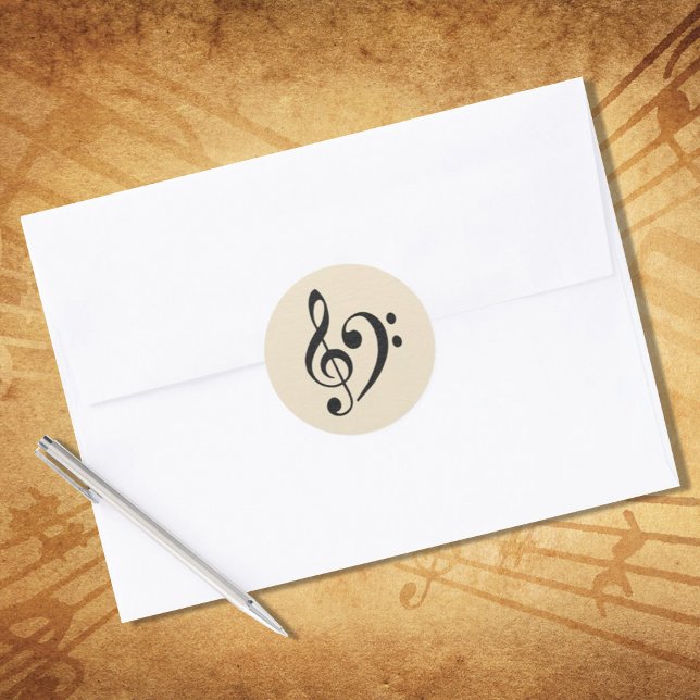 Music Clef Black Tan Classic Round Sticker (Creator Uploaded)