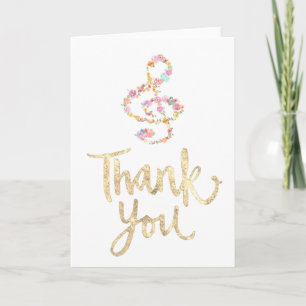 music clef gold foil thank you trendy script card