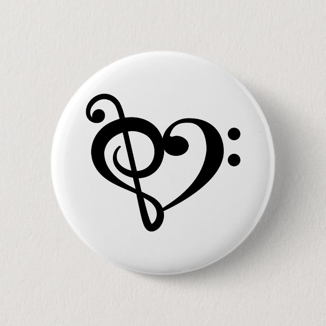 Music Clef Love Heart 2 Inch Round Button (Front)