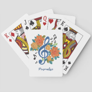 Music Clef Note Orange Flowers Musical Notes Playing Cards