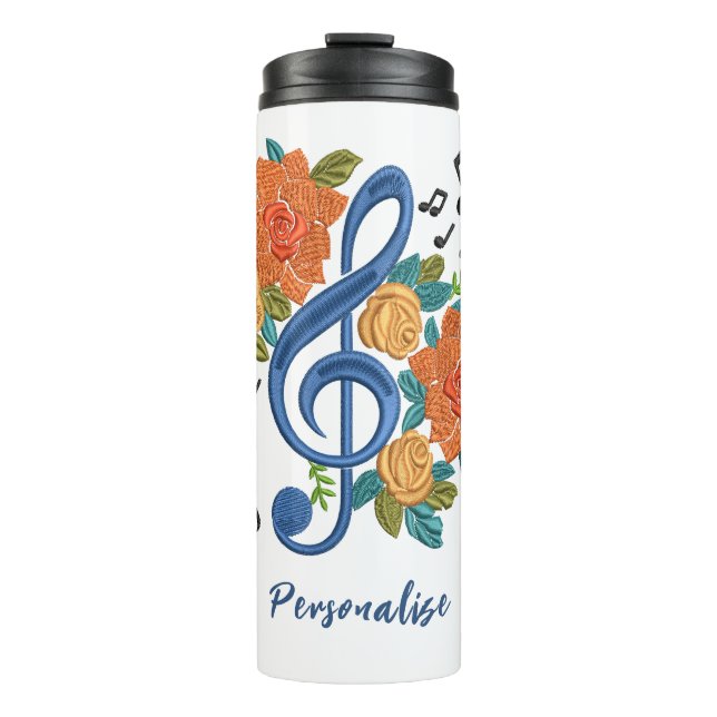 Music Clef Note Orange Flowers Musical Personalize Thermal Tumbler (Front)