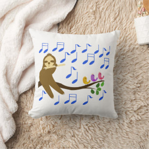 Music collaboration: sloth and birds T-Shirt Throw Pillow