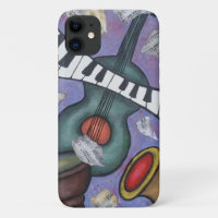 Music Collage Instruments Hand Painted Acrylic