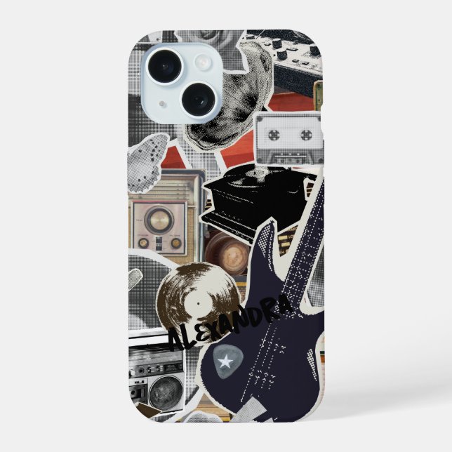 Music Collage Phone Case, Retro Music Art Cover (Back)