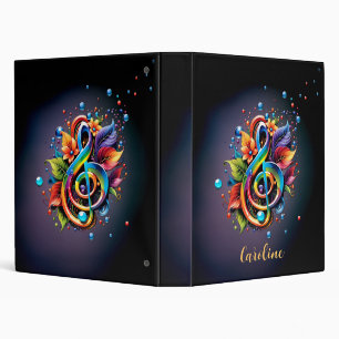 Music, colourful clef with leaves. binder