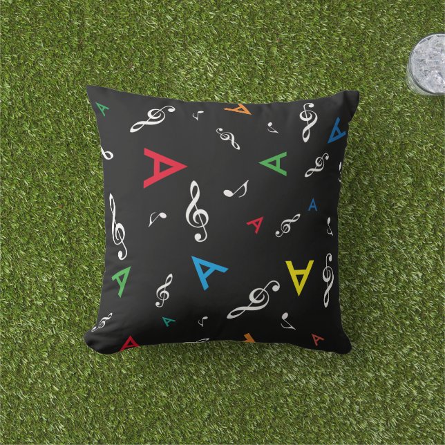 music colourful initials personalized / black outdoor pillow (Grass)