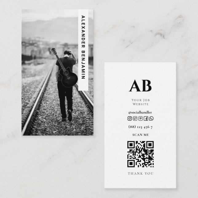 Music Composer Photo QR Code Carte de visite (Devant / Derrière)
