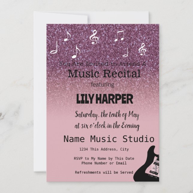 Music Considérant Elegant Note Confetti Invitation (Devant)
