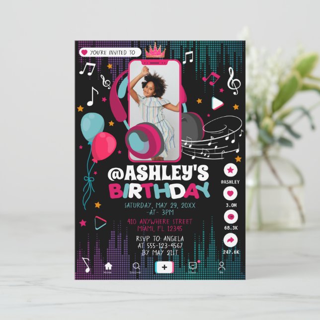 Music Dance Party Photo Birthday Invitation (Standing Front)
