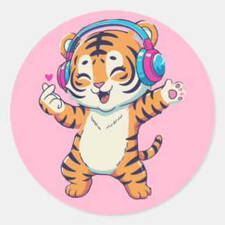 Music & Dancing Lover Tiger Classic Round Sticker