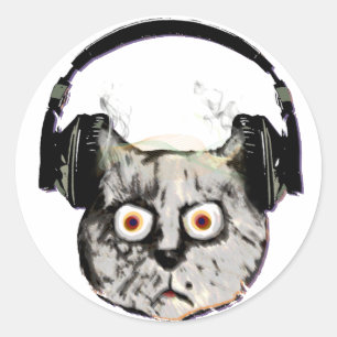 music dj cat with headphone classic round sticker