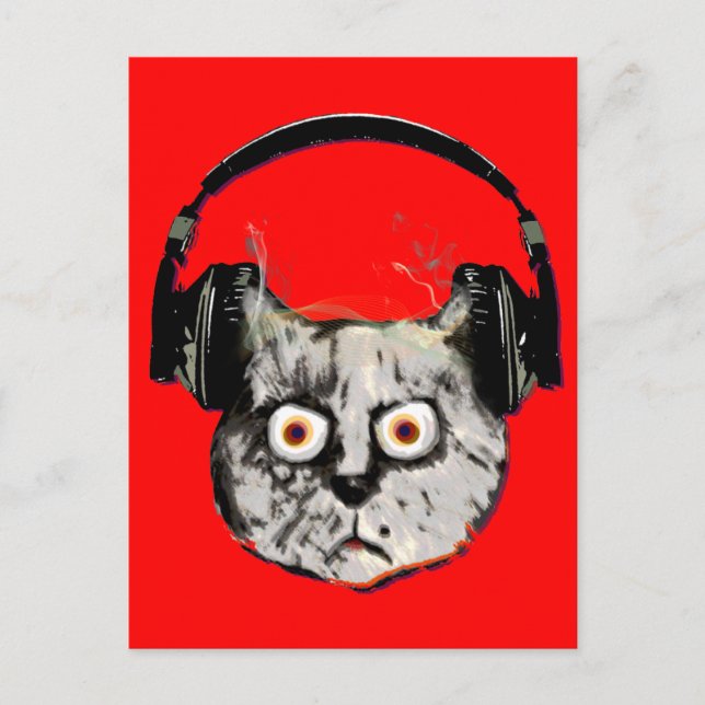 music dj cat with headphone postcard (Front)