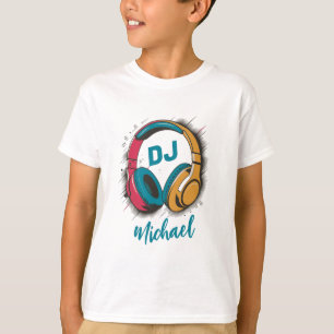 Music DJ colourful Headphones Personalized Name    T-Shirt