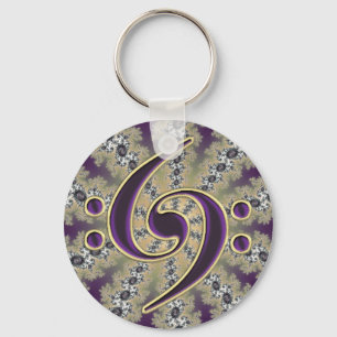 Music Double Bass Clef on Gold Fractal Keychain