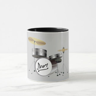 MUSIC DRUM SET IN ELEGANT CHARCOAL GRAY AND BLACK MUG