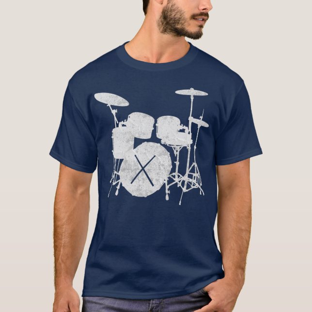 Music  Drum Set with Drum Sticks Silhouette T-Shirt (Front)