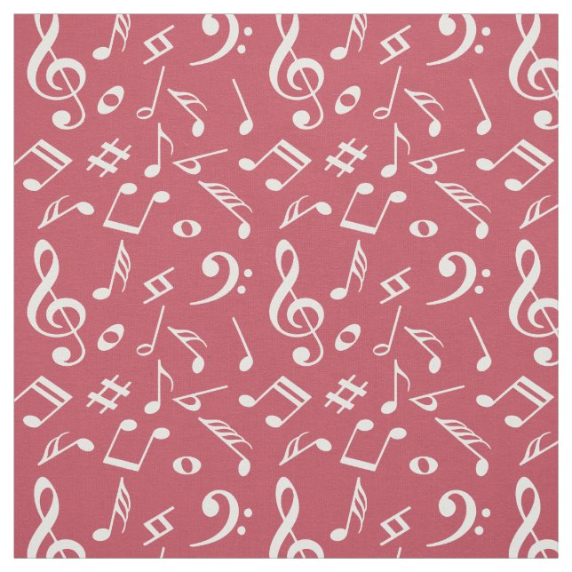 Music. Dusty rose. Notes. Modern. Lettering Fabric (Swatch)