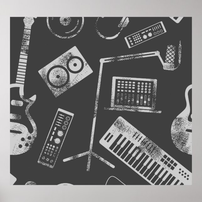 Music elements: vintage seamless background. poster (Front)