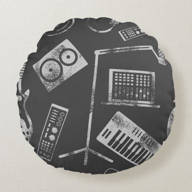 Music elements: vintage seamless background. round pillow (Front)