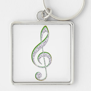 MUSIC Emerald and Diamond Treble Clef Keychain