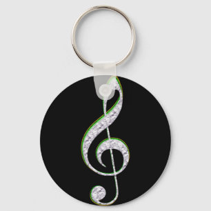 MUSIC Emerald and Diamond Treble Clef Keychain
