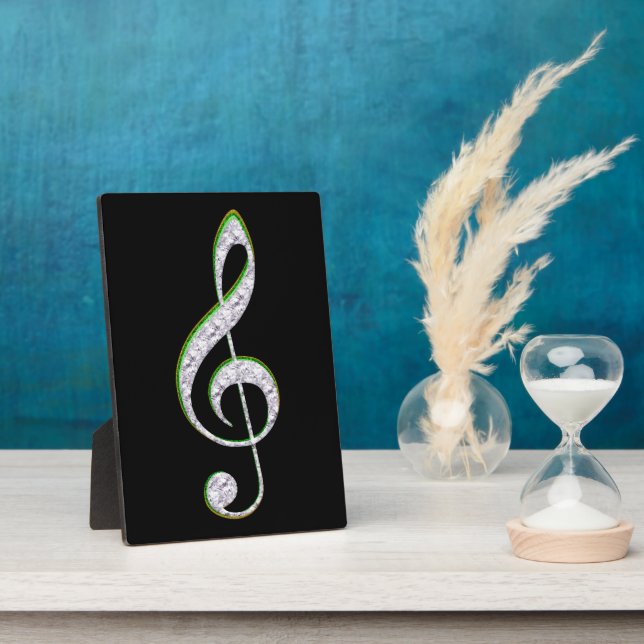 MUSIC Emerald and Diamond Treble Clef Plaque (Side)