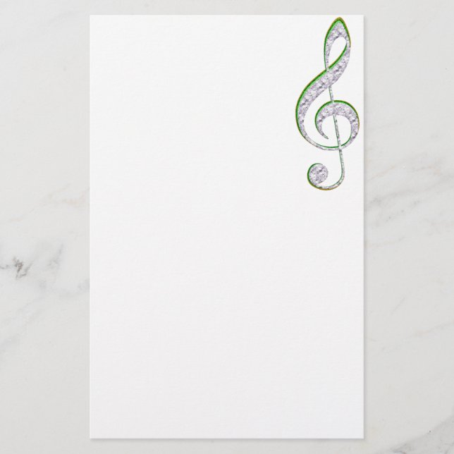 MUSIC Emerald and Diamond Treble Clef Stationery (Front)