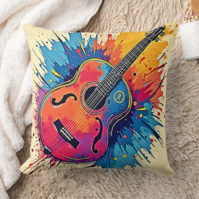 Music Explodes in Colour Vibes Throw Pillow (Blanket)