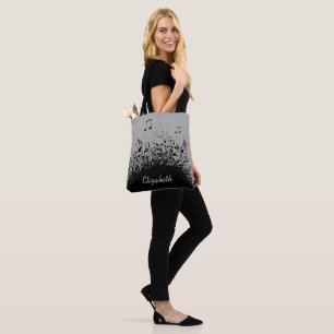 music explosion personalized name black grey tote bag