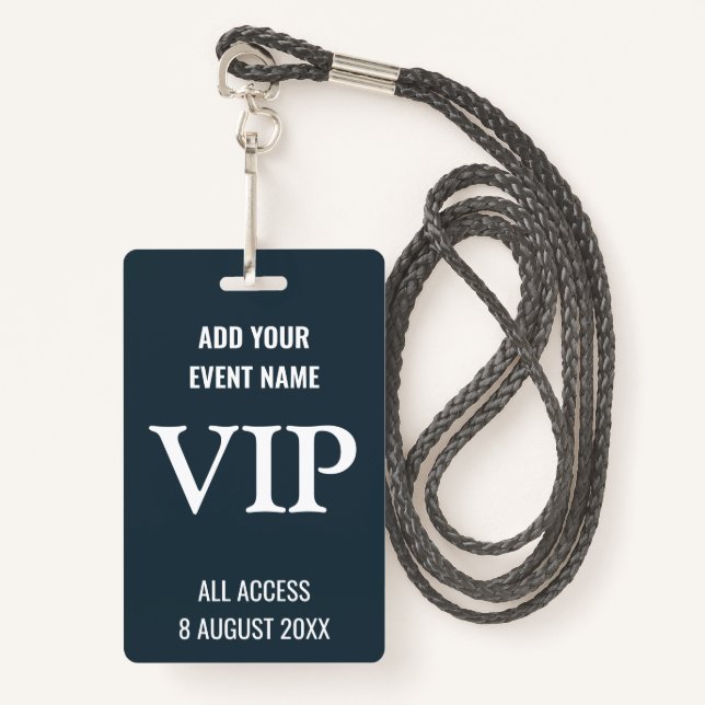 Music Festival Backstage Pass VIP Navy Blue  Badge (Front with Lanyard)