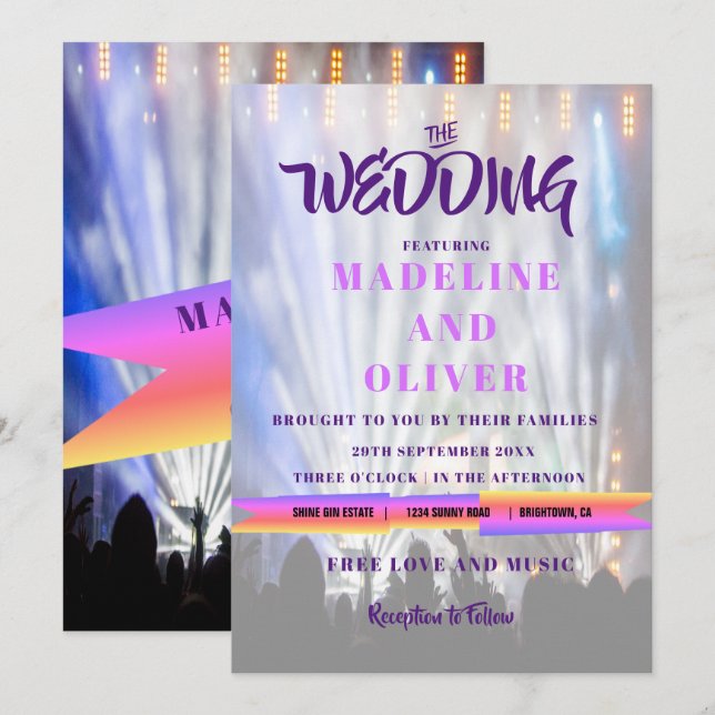 Music Festival Bright Lights  Wedding Invitation (Front/Back)