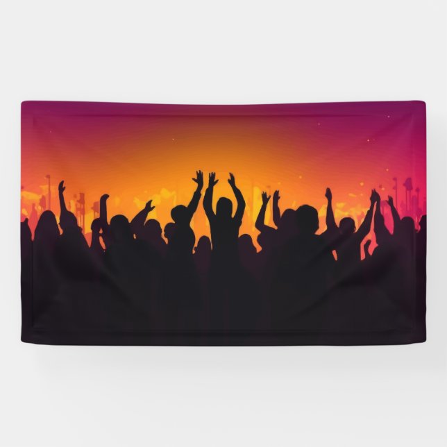 Music festival concert crowd silhouette people han banner (Horizontal)