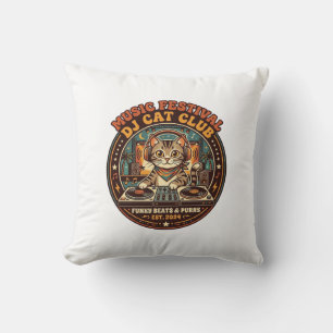 Music Festival DJ Cat Cat Lover Gift - Music Festi Throw Pillow