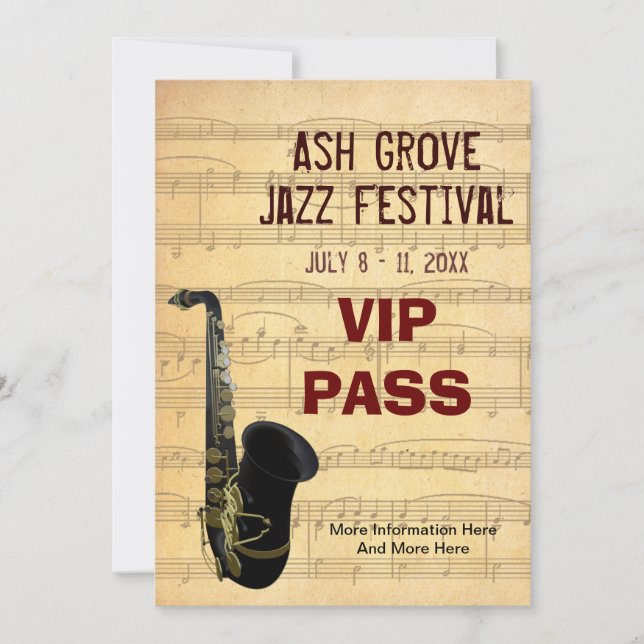 Music Festival Pass Saxophone Musique Thème Modèle (Devant)