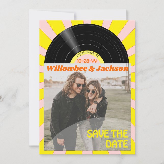 Music Festival Record Wedding Photo Save the Date (Front)