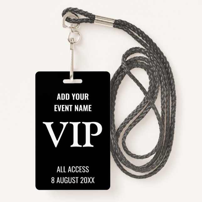 Music Festival VIP Backstage Pass Black & White Badge (Front with Lanyard)