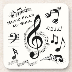 Music Fills My Soul Quote Musical Notes / Set of 6 Coaster