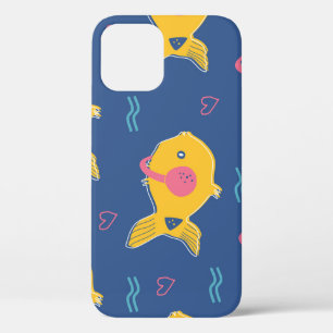 Music Fishes: Cartoon Vintage Pattern. iPhone 12 Case
