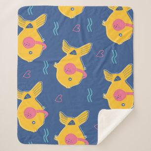 Music Fishes: Cartoon Vintage Pattern. Sherpa Blanket