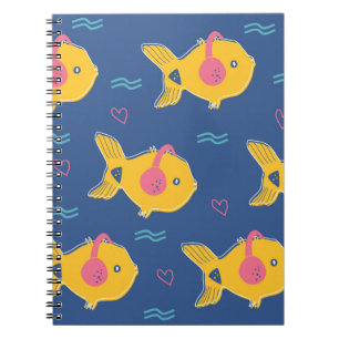 Music fishes cartoon vintage seamless pattern notebook