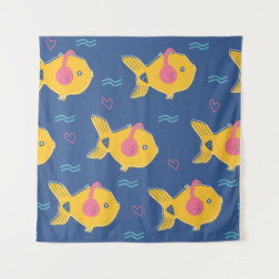 Music fishes cartoon vintage seamless pattern tapestry