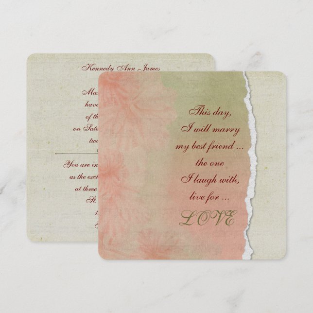 music floral background with wedding verse invitation (Front/Back)