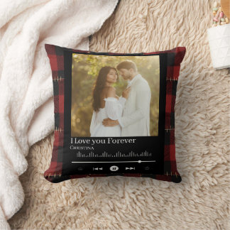 Music Frame Couple Photo Red Plaid  Name & Title  Throw Pillow