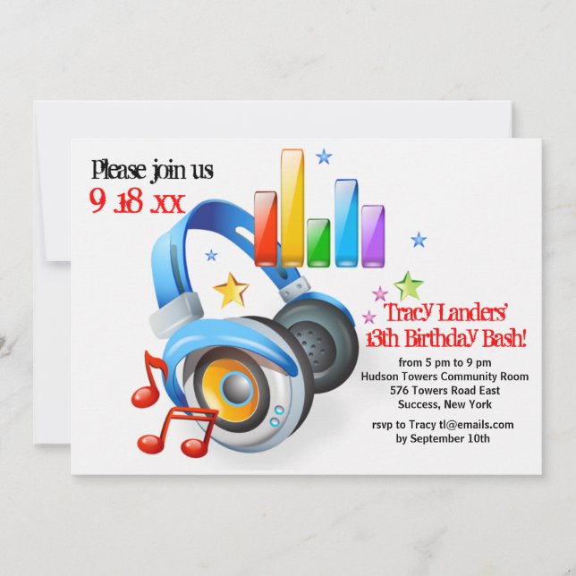 Music From My Headphones Party Invitation (Front)