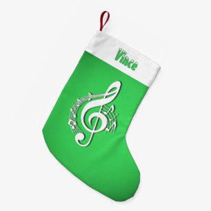Music G Clef Personalized Name Green Small Christmas Stocking