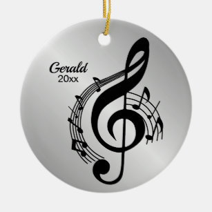 Music G Clef Personalized Name / Year Ceramic Ornament