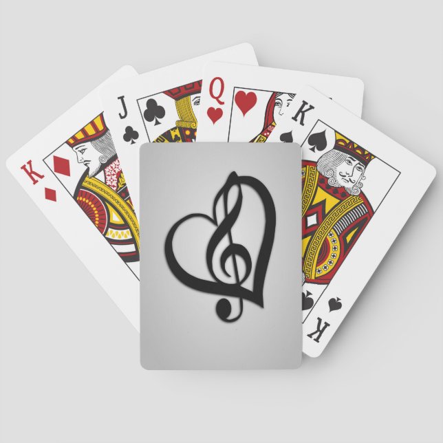 Music G Heart on Silver Playing Cards (Back)