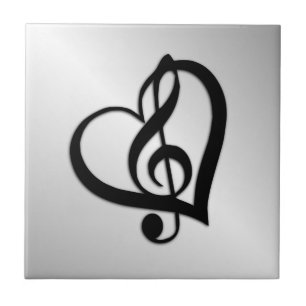 Music G Heart on Silver Tile