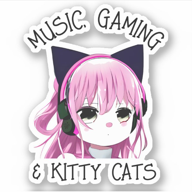 Music, Gaming and Kitty Cat Anime Girl (Front)